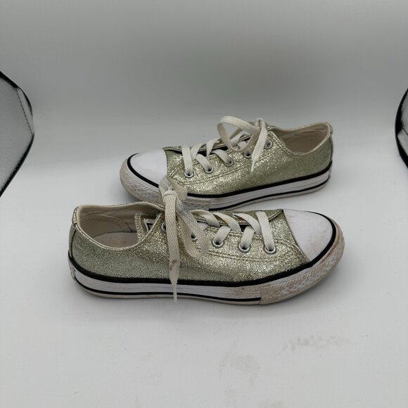 Converse Other - Converse Chuck Taylor All Star Low-Top Sneakers Gold Glitter Girls 2
